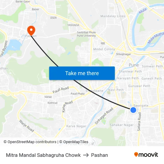 मित्र मंडल सभागृह चौक to पाषाण map