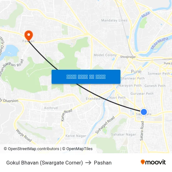 गोकुल भवन (स्वारगेट कॉर्नर) to पाषाण map