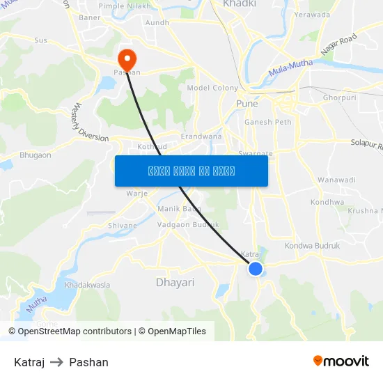 कात्रज to पाषाण map