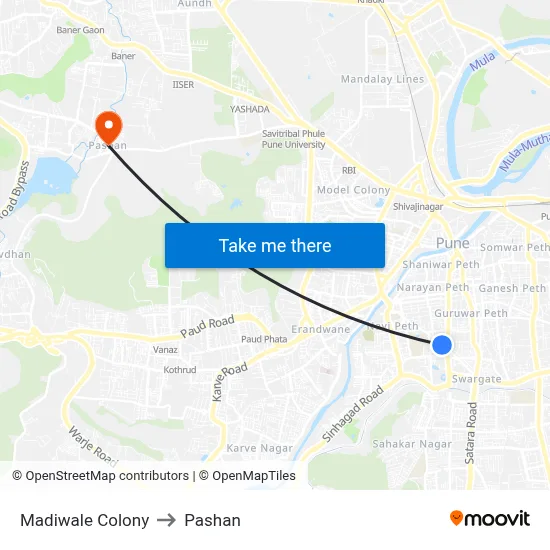 माडीवाले कॉलोनी to पाषाण map