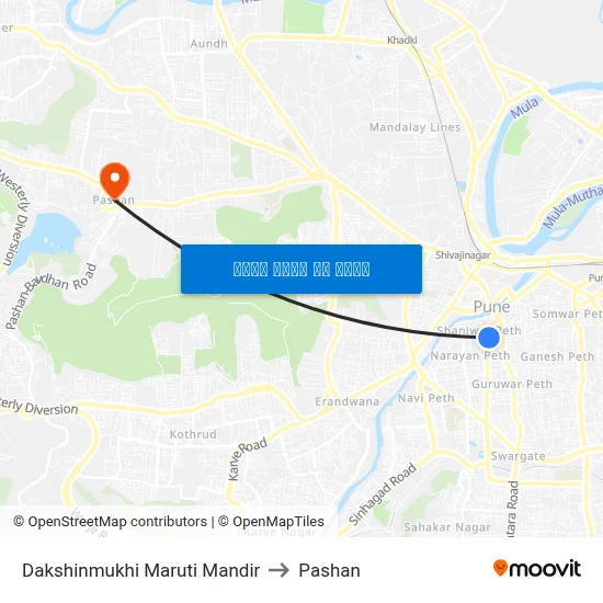 दक्षिणमुखी मारुति मंदिर to पाषाण map