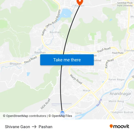 शिवणे गाव to पाषाण map