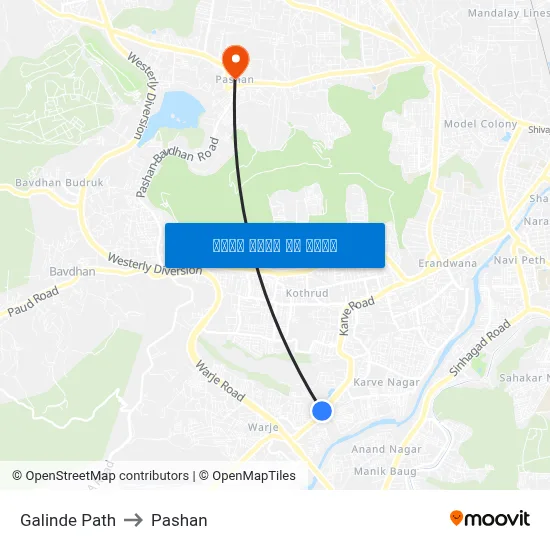 गलिंडे पथ to पाषाण map