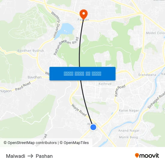 मालवाड़ी to पाषाण map