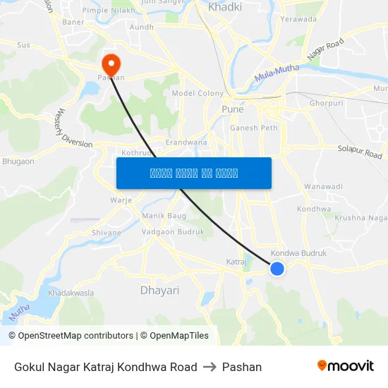 गोकुल नगर कात्रज कोंढवा रोड to पाषाण map