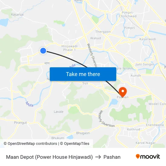 Maan Depot (Power House Hinjawadi) to Pashan map