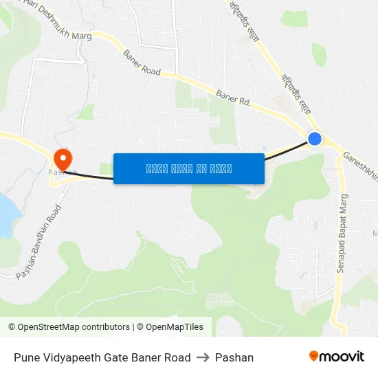 Pune Vidyapeeth Gate Baner Road to Pashan map