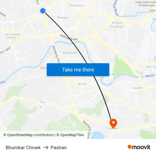 Bhumkar Chowk to Pashan map