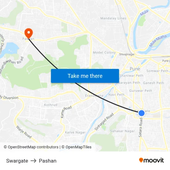Swargate to Pashan map