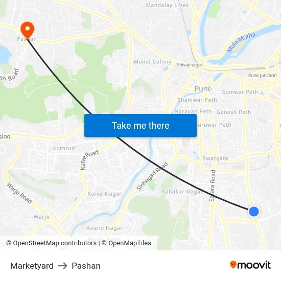 Marketyard to Pashan map
