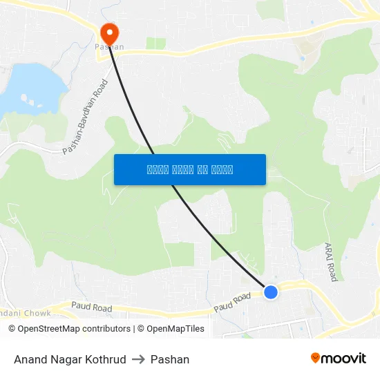 आनंद नगर कोथरूड to पाषाण map