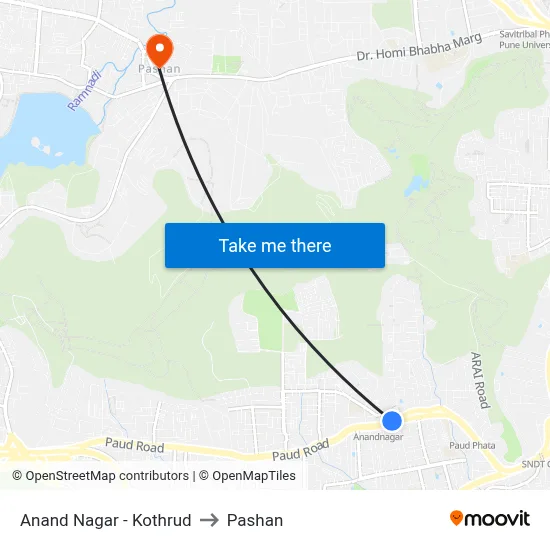 Anand Nagar - Kothrud to पाषाण map
