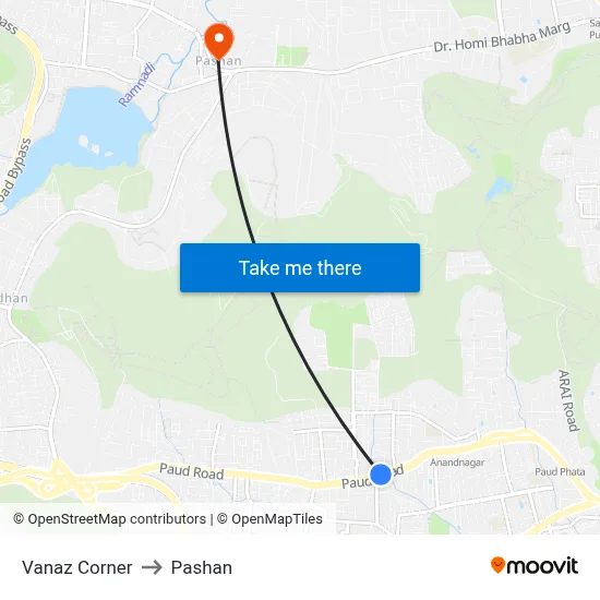 वनाज कॉर्नर to पाषाण map