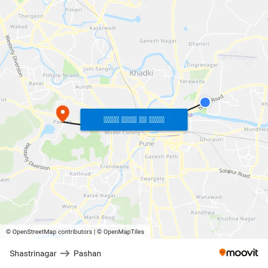 शास्त्रीनगर to पाषाण map