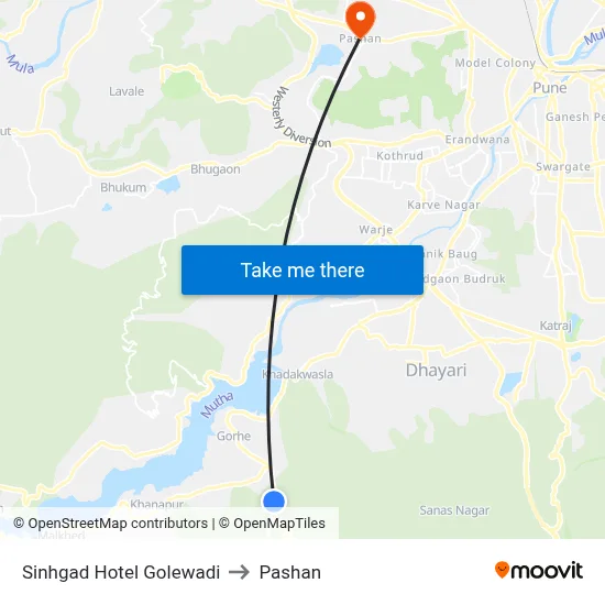 सिंहगड होटल गोलेवाडी to पाषाण map