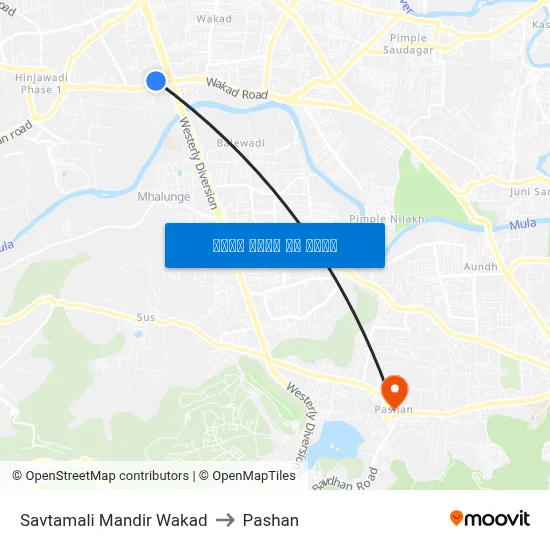 सावतामाळी मंदिर वाकड to पाषाण map