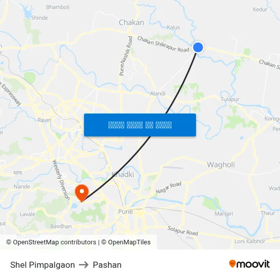 शेल पिंपलगाव to पाषाण map