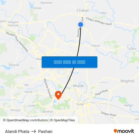 आळंदी फाटा to पाषाण map