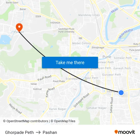 घोरपडे पेठ to पाषाण map