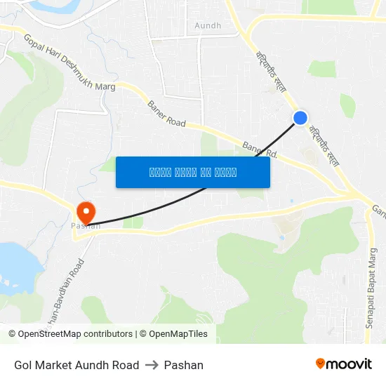 गोल मार्केट औंध रोड to पाषाण map