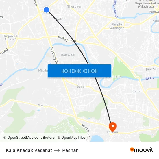 काला खडक वसाहत to पाषाण map