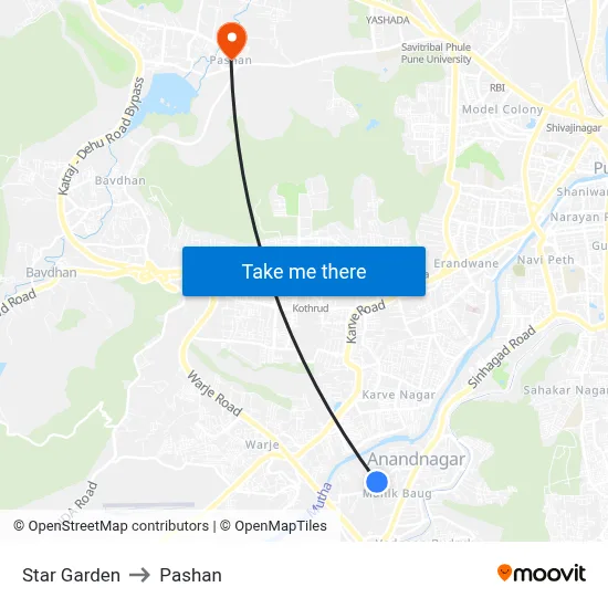 स्टार गार्डन to पाषाण map