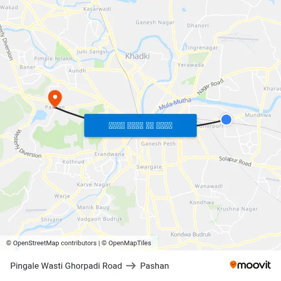 पिंगले वस्ती घोरपडी रोड to पाषाण map