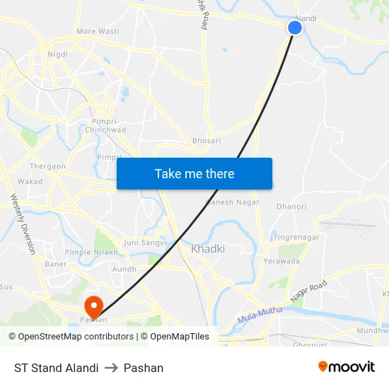 ST Stand Alandi to Pashan map