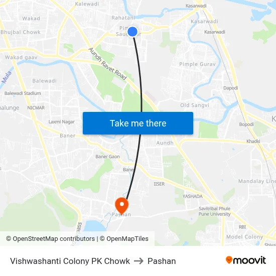 विश्वशांति कॉलोनी पीके चौक to पाषाण map