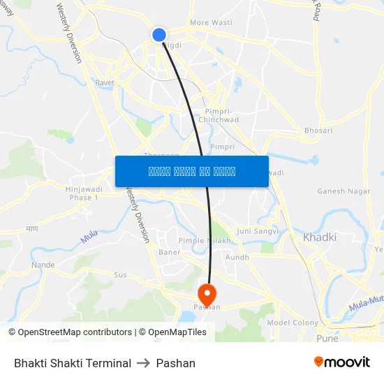 भक्ति शक्ति टर्मिनल to पाषाण map