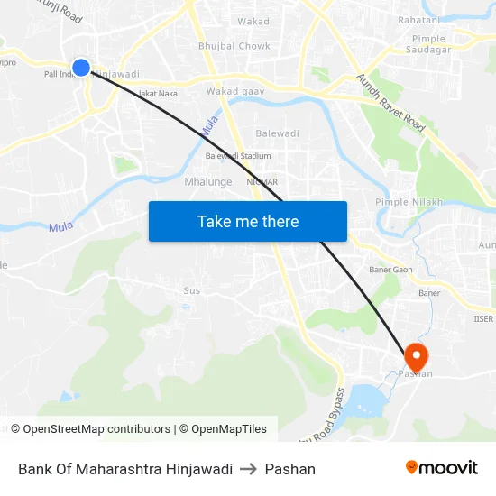 बैंक ऑफ महाराष्ट्र हिंजवाड़ी to पाषाण map