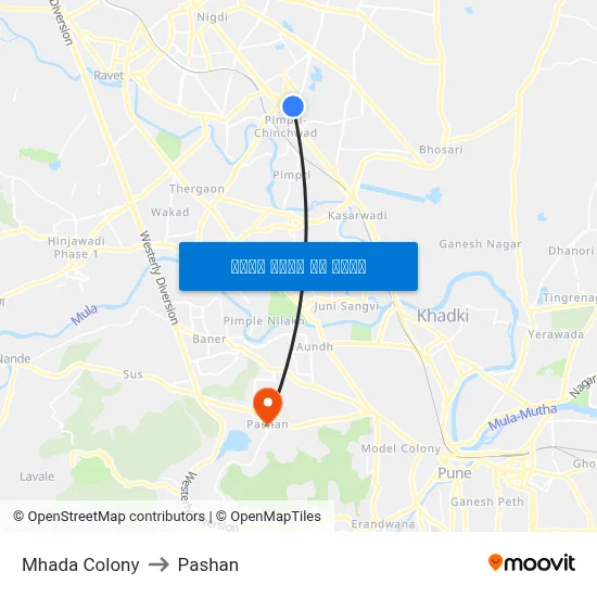 म्हाडा कॉलोनी to पाषाण map