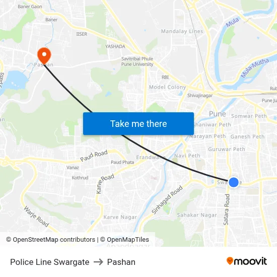 पुलिस लाइन स्वारगेट to पाषाण map