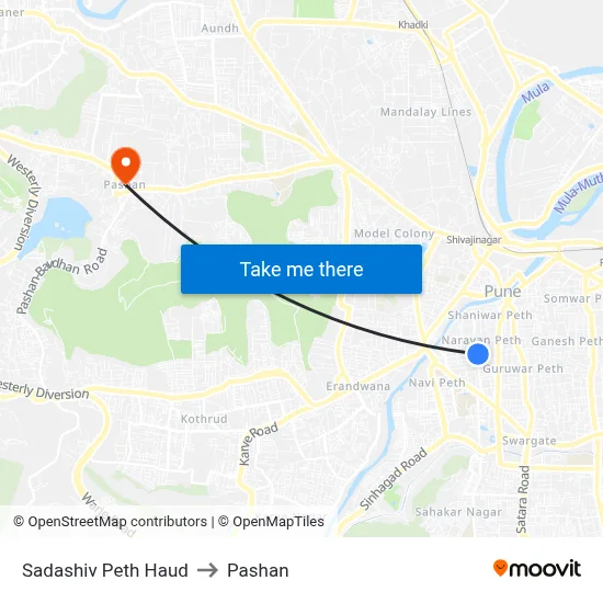 Sadashiv Peth Haud to Pashan map