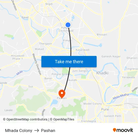 Mhada Colony to Pashan map