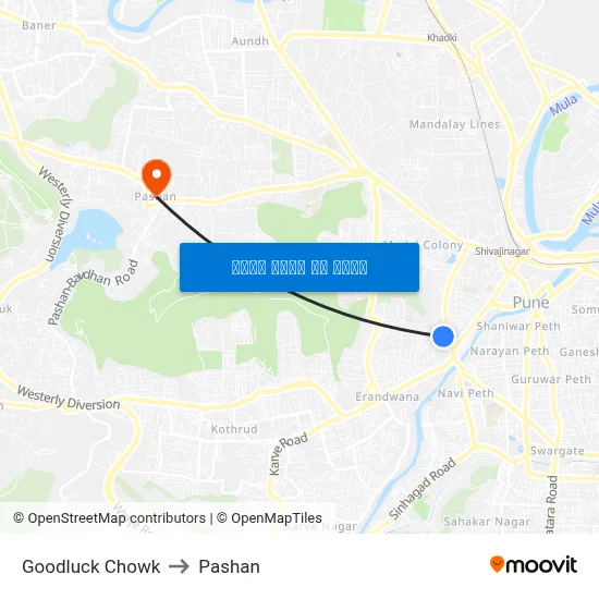 गुडलक चौक to पाषाण map