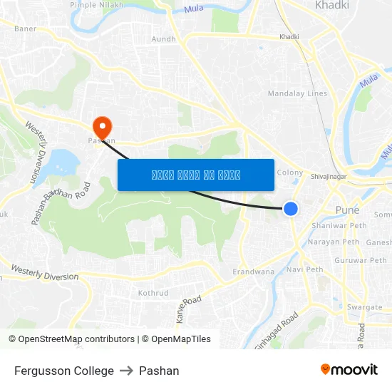 फर्ग्युसन कॉलेज to पाषाण map