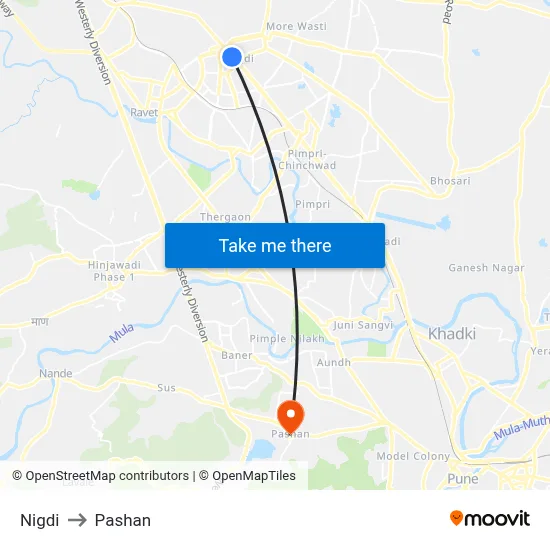 Nigdi to Pashan map