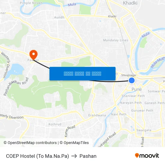 सीओईपी हॉस्टल (टू मा.न.पा) to पाषाण map