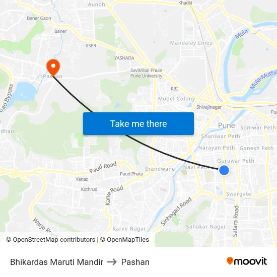भीकरदास मारुति मंदिर to पाषाण map
