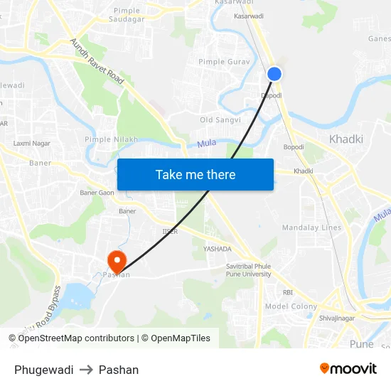 फुगेवाड़ी to पाषाण map
