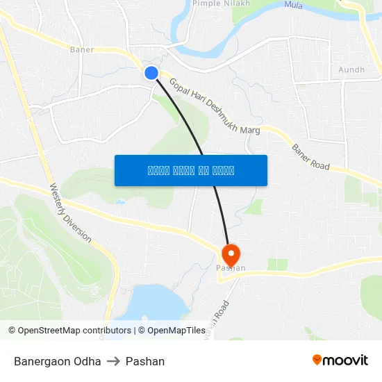 बनेरगाव ओढा to पाषाण map