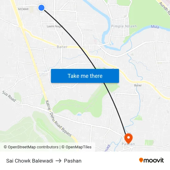 साई चौक बालेवाडी to पाषाण map