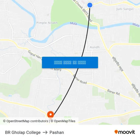 बी आर घोलप कॉलेज to पाषाण map
