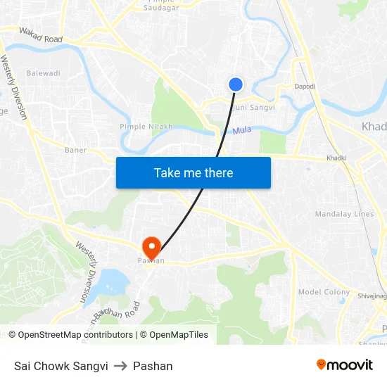 Sai Chowk Sangvi to Pashan map