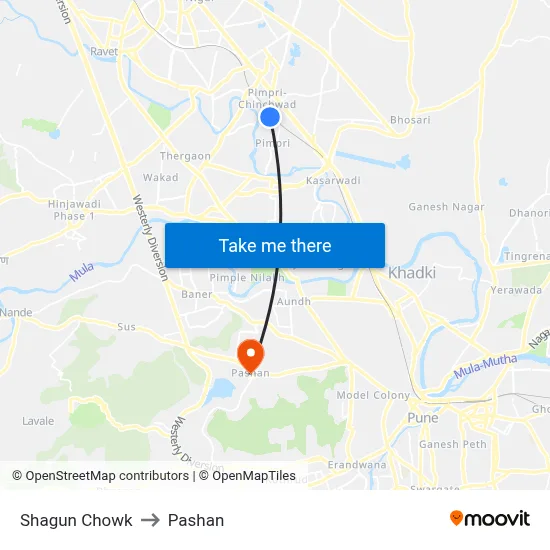 Shagun Chowk to Pashan map