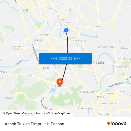 अशोक टॉकीज पिंपरी to पाषाण map