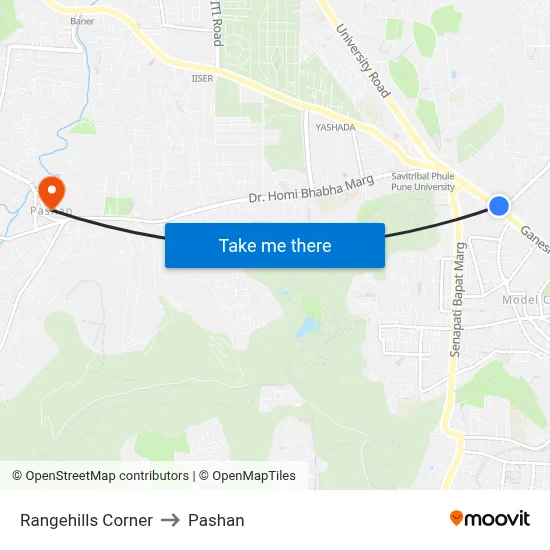 रेंजहिल्स कॉर्नर to पाषाण map