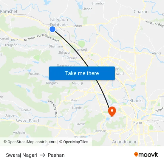 स्वराज नगरी to पाषाण map