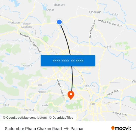 सुदुंबरे फाटा चाकण रोड to पाषाण map
